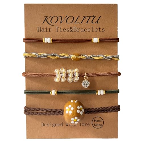 KOVOLITU Elastische Haarbänder für Damen, 4 Stile, faltenfrei, für Pferdeschwanz, Braun von KOVOLITU