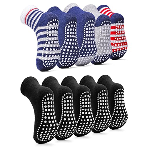 KOWAYI 10 Paar abs socken kinder jungen mädchen baby stoppersocken unisex kleinkind antirutschsocken rutschfeste kindersocken rutschsocken noppensocken-TiaowenHei-12-24M von KOWAYI