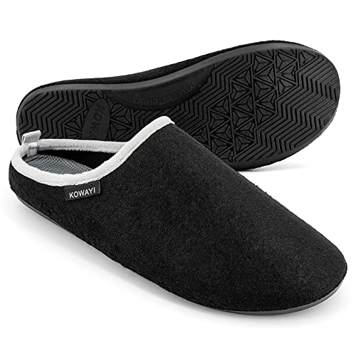 KOWAYI Filzpantoffeln Herren Damen,Hausschuhe Herren,Hausschuhe Damen,Winter Warme Rutschfester Gummisohle Leichte Filz Pantoffeln Unisex Hüttenschuhe Schwarz Grau 36/37 von KOWAYI