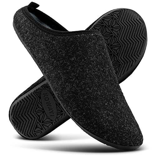 KOWAYI Filzpantoffeln Herren Damen,Hausschuhe Herren,Hausschuhe Damen,perfekt bei kalten Fußböden Rutschfester sohle Leichte Filz Pantoffeln Unisex Slipper Hausschuhe Schwarz Grau 38/39XIN von KOWAYI