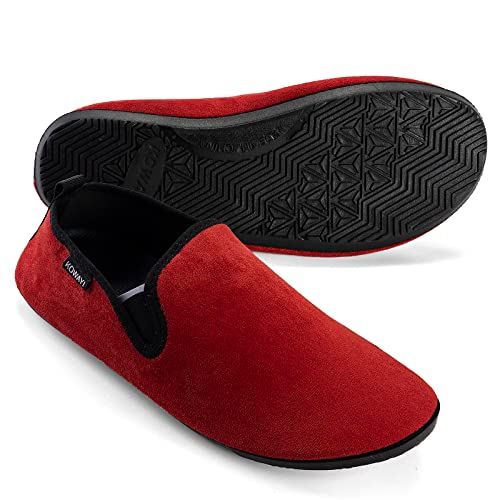 KOWAYI Hausschuhe Damen geschlossen barfuss Hausschuhe Herren Slip On Pantoffeln mit Rutschfeste Gummisohle Leichte Bequem Unisex Slippers Schwarz Rot 42/43 von KOWAYI