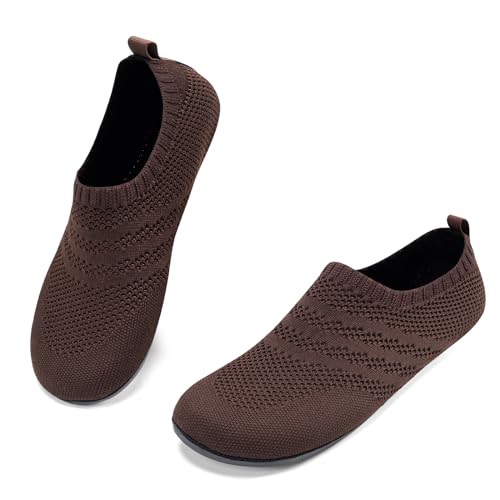 KOWAYI Hausschuhe Herren Damen Barfußschuhe Geschlossen Slip on Hüttenschuhe Bequem Rutschfeste Slippers Unisex Braun 40 von KOWAYI