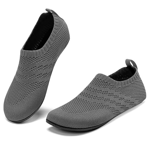 KOWAYI Hausschuhe Herren Damen Barfußschuhe Geschlossen Slip on Hüttenschuhe Bequem Rutschfeste Slippers Unisex Dunkelgrau 38 von KOWAYI