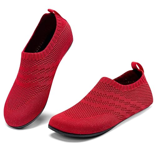 KOWAYI Hausschuhe Herren Damen Barfußschuhe Geschlossen Slip on Hüttenschuhe Bequem Rutschfeste Slippers Unisex Rot 38 von KOWAYI