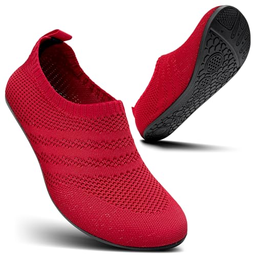 KOWAYI Hausschuhe Herren Damen Barfußschuhe Geschlossen Slip on Hüttenschuhe Bequem Rutschfeste Slippers Unisex Rot 39 von KOWAYI