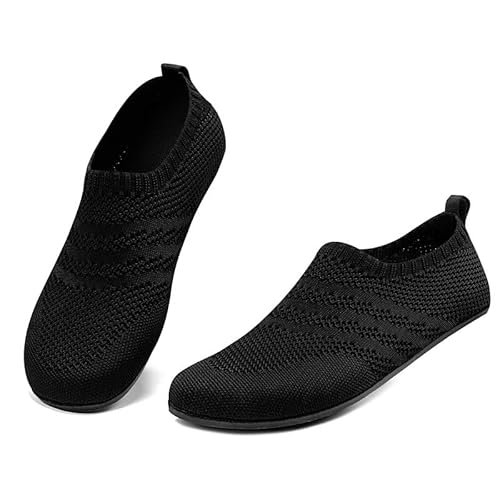 KOWAYI Hausschuhe Herren Damen Barfußschuhe Geschlossen Slip on Hüttenschuhe Bequem Rutschfeste Slippers Unisex Schwarz 38 von KOWAYI