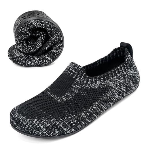 KOWAYI Hausschuhe Herren Damen Rutschfeste Slipper Atmungsaktive Leichte Hüttenschuhe Barfußschuhe Unisex Flache Pantoffeln Schwarz grau 38 KOWAYI Hausschuhe Herren Damen Rutschfeste Slipper Atmungsaktive Leichte Hüttenschuhe Barfußschuhe Unisex Flache Pantoffeln Schwarz grau 38 von KOWAYI