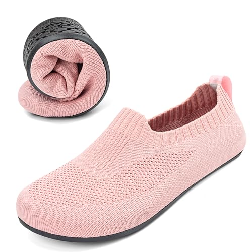 KOWAYI Hausschuhe Herren Damen Rutschfeste Slipper Atmungsaktive Leichte Hüttenschuhe Barfußschuhe Unisex Flache Pantoffeln hellrosa 37 von KOWAYI