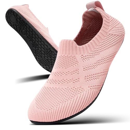 KOWAYI Hausschuhe Herren Damen Slip on Hüttenschuhe Geschlossen Barfußschuhe Unisex Rutschfeste Home Slipper Atmungsaktive Leichte Stricken Pantoffeln Rosa-41 von KOWAYI