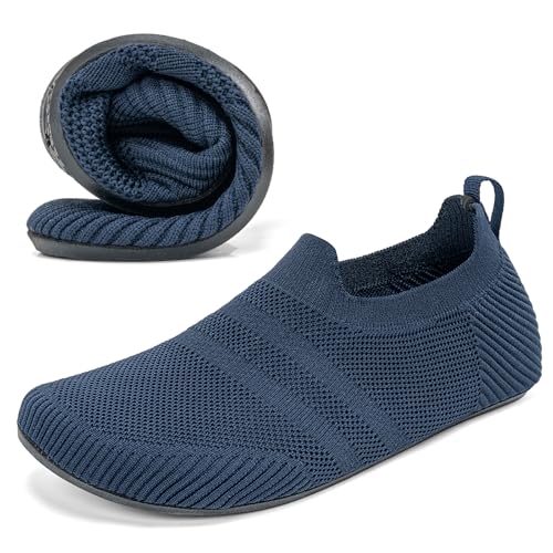 KOWAYI Hausschuhe Herren Haussocken Damen Leichte Geschlossene Hüttenschuhe Atmungsaktive Slipper Cozy Pantoffeln Unisex Barfußschuhe Dunkelblau-SHLAN-43 von KOWAYI