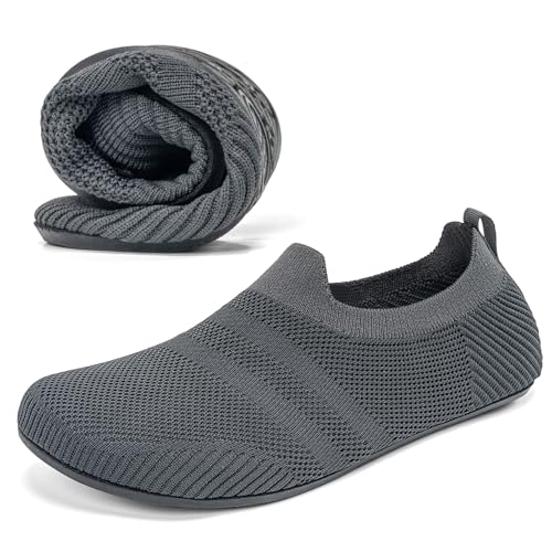 KOWAYI Hausschuhe Herren Haussocken Damen Leichte Geschlossene Hüttenschuhe Atmungsaktive Slipper Cozy Pantoffeln Unisex Barfußschuhe Dunkelgrau-SHENHUI-39 von KOWAYI