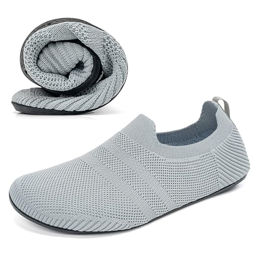 KOWAYI Hausschuhe Herren Haussocken Damen Leichte Geschlossene Hüttenschuhe Atmungsaktive Slipper Cozy Pantoffeln Unisex Barfußschuhe Hellgrau-HUIQIAN-45 von KOWAYI