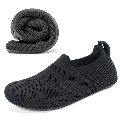 KOWAYI Hausschuhe Herren Haussocken Damen Leichte Geschlossene Hüttenschuhe Atmungsaktive Slipper Cozy Pantoffeln Unisex Barfußschuhe Schwarz-HEISE-40 von KOWAYI