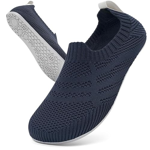 KOWAYI Hausschuhe Herren Slip on Hüttenschuhe Damen Geschlossen Barfußschuhe Unisex Atmungsaktive Pantoffeln Rutschfeste Leichte Home Slipper Dunkelblau 46 von KOWAYI