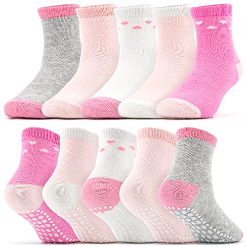 KOWAYI Kinder Stoppersocken Socken Baby 5-10 Pack Mädchen Jungen ABS Söckchen Antirutschsocken Bunt Neugeborene Socks Babysocken Rosa 10P 12-24M von KOWAYI