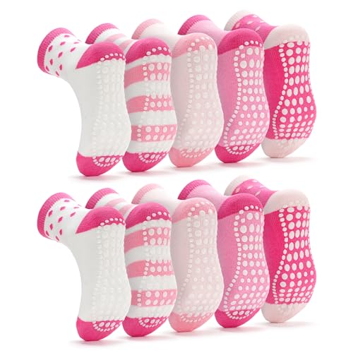 KOWAYI Kinder stoppersocken Socken Baby 5-10 Pack Mädchen Jungen ABS Söckchen Antirutschsocken Bunt Neugeborene Socks Babysocken Sternmuster 10P 12-24M von KOWAYI