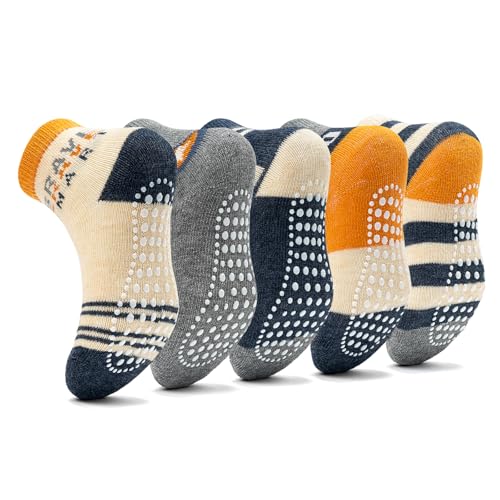 KOWAYI Stoppersocken Kinder 5/10 Paar ABS Rutschsocken Kinder Jungen, Mädchen, Baby Antirutschsocken 1-7 Jahre Grip Socken-LANHUIMI-5P-4-7T von KOWAYI