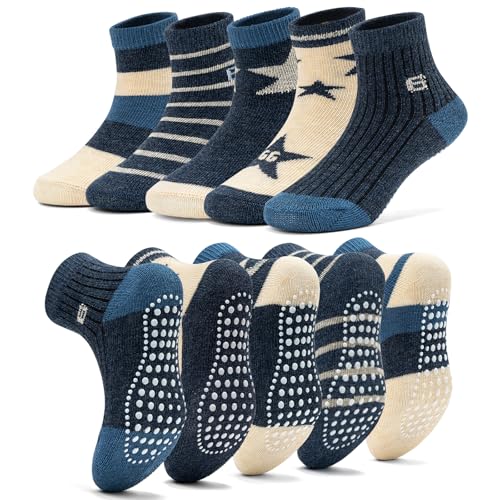 KOWAYI Stoppersocken Kinder 5/10 Paar ABS Rutschsocken Kinder Jungen, Mädchen, Baby Antirutschsocken 1-7 Jahre Grip Socken-LANHUi-10P-2-4T von KOWAYI