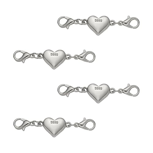 KOZOY 4 Stücke Silber Herz Magnetverschluss Kette 925 Sterling Silber Armband Verschluss Damen Magnetverschluss für Ketten Halskette Armband DIY Jewellery Making Accessories von KOZOY
