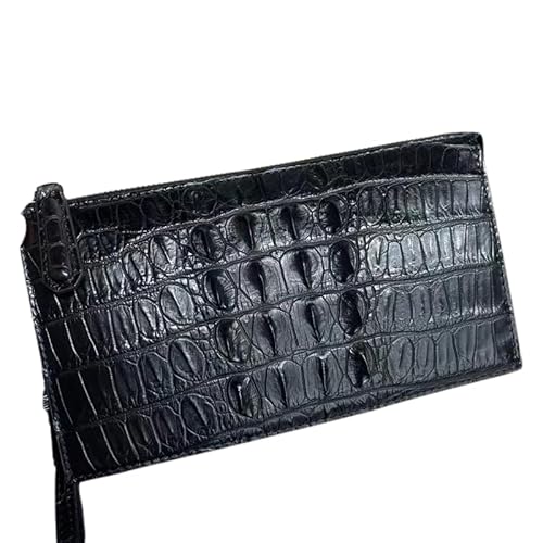 Exotic Real True Crocodile Skin Herren-Clutch, klein, schwarz, mit Reißverschluss, Kartenhalter, echtes Alligator-Leder, männliche Handgelenke, Geldbörse, schwarz, Freizeit, Schwarz von KOehLy