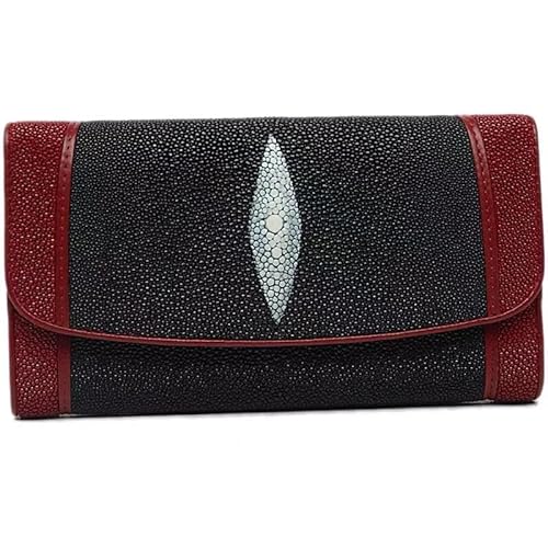 KOehLy Damen-Clutch, echte Stachelrochenhaut, gemischte Farben, lang, dreifach gefaltet, echtes Leder, große Kartenhalter für Damen, Schwarz, Freizeit von KOehLy