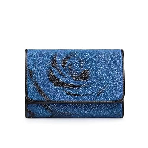 KOehLy Exotic Damen-Geldbörse, echtes Stachelrochenleder, kurz, Kartenetui, Münzfach, Blau, bezaubernde Blume, Clutch, Geldbörse, Blau, Freizeit von KOehLy