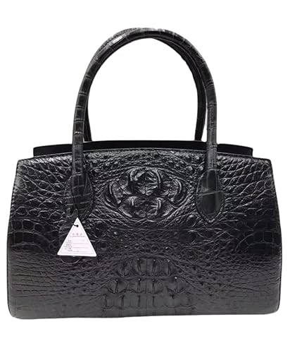 Klassische Handtasche aus echtem Krokodilleder für Damen, großer Tragegriff oben, Alligatorleder, OL Lady Working Purse Female Totes Bag, Schwarz von KOehLy