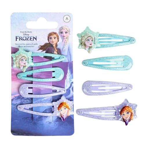 Disney Frozen Glitzernde Haarspangen für Mädchen, 5,1 cm Metall rutschfeste Clips mit zwei dekorativen Charms, stilvolle Haarschmuck, 4 Haarspangen von KP Pharma