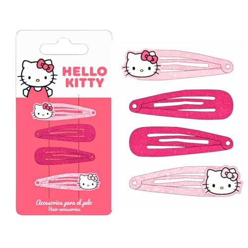 Hello Kitty Glitzernde Haarspangen für Mädchen, 5,1 cm Metall rutschfeste Clips mit zwei dekorativen Charms, stilvolle Haarschmuck, 4 Haarspangen von KP Pharma