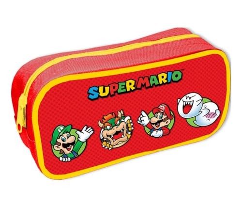 KP Pharma Nintendo Super Mario Federmäppchen mit Reißverschluss – Core Character Circles Design – Rechteckige Schreibwarentasche für Kinder & Erwachsene – Offizielles Merchandise (21 cm x 10 cm), rot von KP Pharma