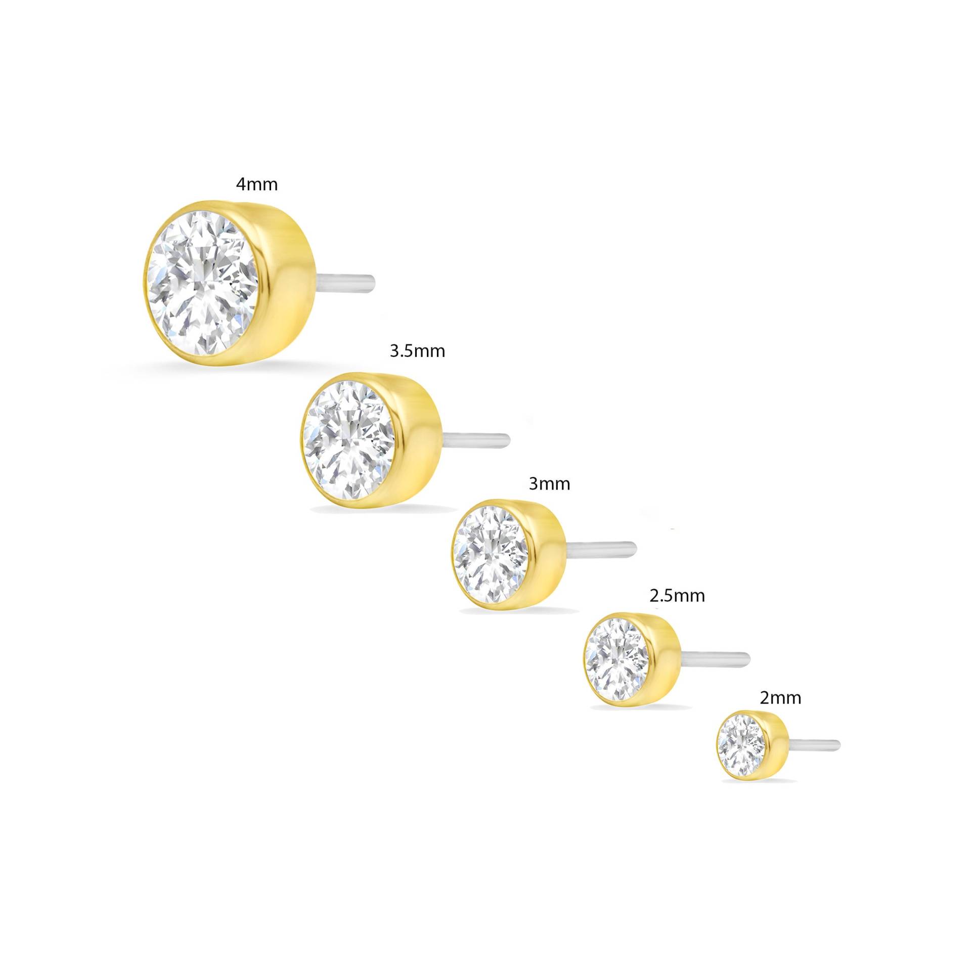 14K Vergoldeter Cz Bezel Piercing 25G Threadless, 14/16G Threaded Pins von KPDesignBodyJewelry