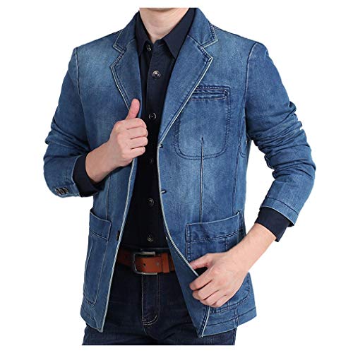 KPILP Herren Jeans-Jacke Vintage Sweatjacke Denim Anzugjacken Blazer Freizeitjacke Jeanssakko Übergangs-Jacke Men Cowboy Suit Jacket Coats von KPILP