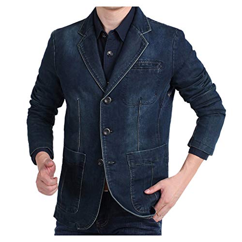 KPILP Herren Jeans-Jacke Vintage Sweatjacke Denim Anzugjacken Blazer Freizeitjacke Jeanssakko Übergangs-Jacke Men Cowboy Suit Jacket Coats von KPILP