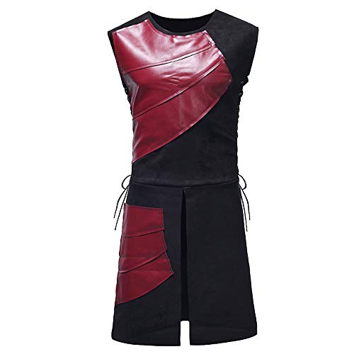 KPILP Herren Mode Oberteile Party Mittelalterlich Leder Patchwork Weste Geschnürt Ärmellose Cosplay Kostüm Bluse(Rot, EU-46/CN-M von KPILP