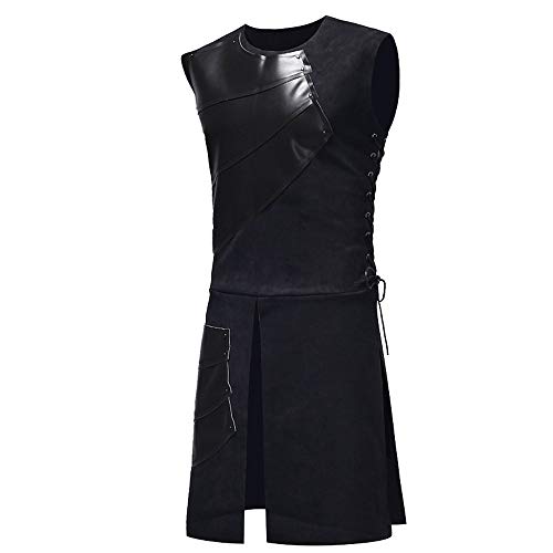 KPILP Herren Mode Oberteile Party Mittelalterlich Leder Patchwork Weste Geschnürt Ärmellose Cosplay Kostüm Bluse(Schwarz, EU-48/CN-L von KPILP