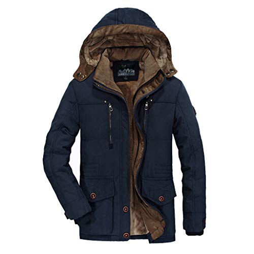 KPILP Herren Warme Winterjacke Parka Jacke Gefütterte Winterparka Übergangsjacke mit Fell Wintermantel mit Kapuze Outdoor Freizeit Parka Kapuzenjacke Lange Mantel von KPILP