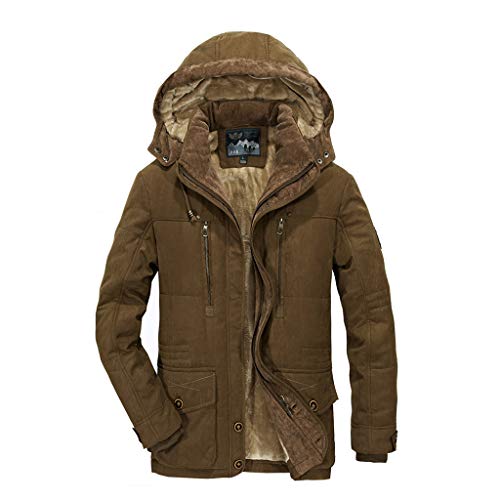 KPILP Herren Warme Winterjacke Parka Jacke Gefütterte Winterparka Übergangsjacke mit Fell Wintermantel mit Kapuze Outdoor Freizeit Parka Kapuzenjacke Lange Mantel von KPILP