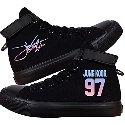 KPOP Schuhe Jungkook Merchandise V Taehyung Jimin Suga JHope Jin High Top Canvas Sneakers High Top Schnürschuhe Freizeitschuhe, Schwarz 04, 39.5 EU von KPOP