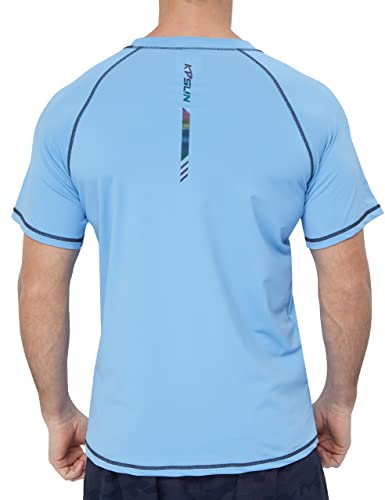 Herren-Bade-Shirt, kurzärmelig, schnelltrocknend, LSF 50+, Sonnenschutz, Rashguard, Strandangeln, T-Shirts, blau, Large von KPSUN