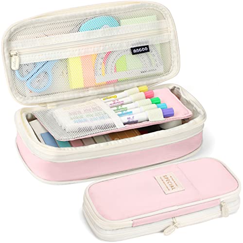 KPX Große Kapazität Bleistift Stift Fall Tasche mit Reißverschluss Büro College Schule Lagerung Große Kapazität Tasche Beutel Halter Box Organizer Bunt (Pink) von KPX