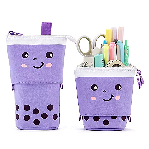 Pop-Up-Federbox, Make-up-Tasche, Stand Up Bubble Tea Stiftehalter, Organizer, Kosmetiktasche, Kawaii Schreibwaren (lila) von KPX