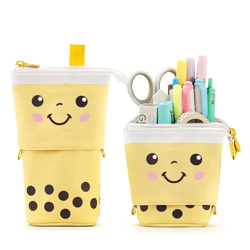 Stand Up Bubble Tea Stiftehalter, Organizer, Kosmetiktasche, Kawaii Schreibwaren (gelb) von KPX