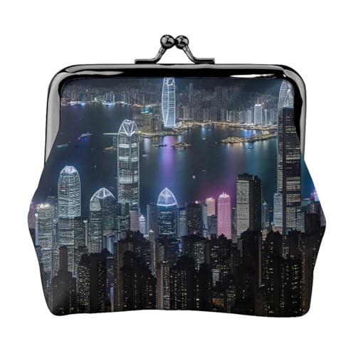 Aerial Night of View Hong Kong Print Stilvolle Einzigartige Münzbörse Niedliche Mini Geldbörse mit Kussschloss Wasserdicht für Münzen von KPXXAQT