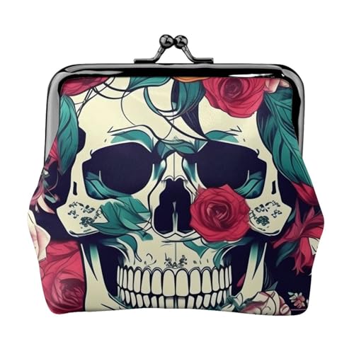 Blumen Schädel Ornament Druck Stilvolle Einzigartige Münzbörse Niedliche Mini Geldbörse mit Kussschloss Wasserdicht für Münzen von KPXXAQT