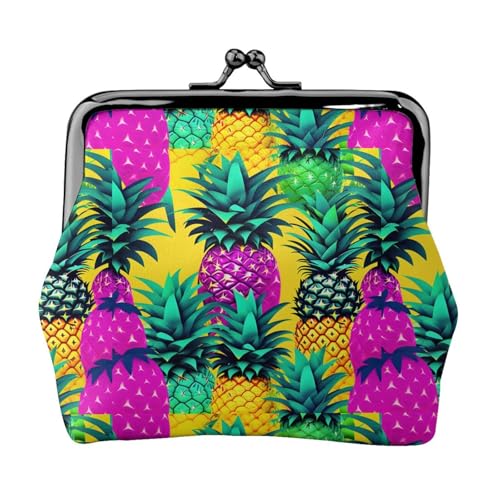 Buntes Ananas-Motiv, stilvoll, einzigartige Münzbörse, niedliche Mini-Geldbörse mit Kussschloss, wasserdicht für Münzen von KPXXAQT