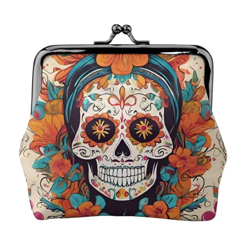 Floral Skull Print Stylish Unique Coin Purse Cute Mini Wallet with Kiss Lock Waterproof for Coins von KPXXAQT
