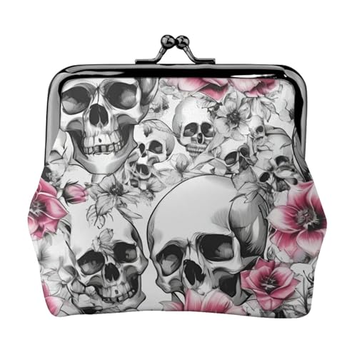 Floral Skull Print Stylish Unique Coin Purse Cute Mini Wallet with Kiss Lock Waterproof for Coins von KPXXAQT