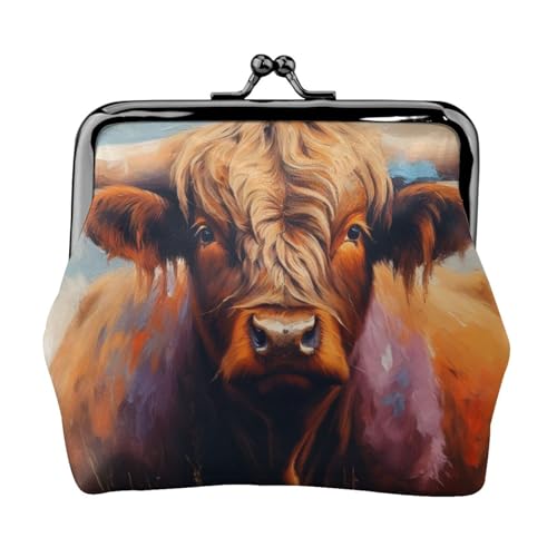 Highland Cow Print Stilvolle Einzigartige Münzbörse Niedliche Mini Geldbörse mit Kussschloss Wasserdicht für Münzen von KPXXAQT