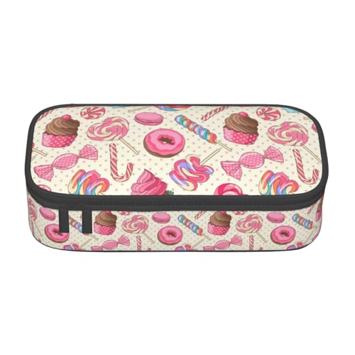 KPXXAQT Buntes Federmäppchen mit süßem Lutscher-Motiv und Cupcake-Donut-Druck, großes Fassungsvermögen, für Schule, Uni, Reisen, Studenten, Teenager, Erwachsene von KPXXAQT