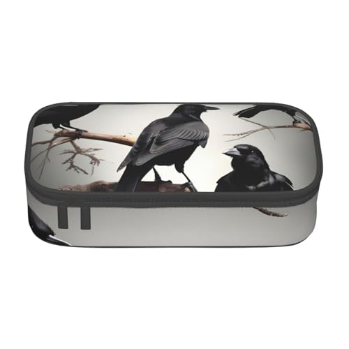 KPXXAQT Federmäppchen, Motiv: Krähenvögel auf einem Ast, großes Fassungsvermögen, für Schule, Uni, Reisen, Studenten, Teenager, Erwachsene von KPXXAQT